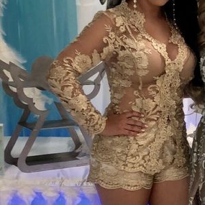 Gold embroidered blazer set